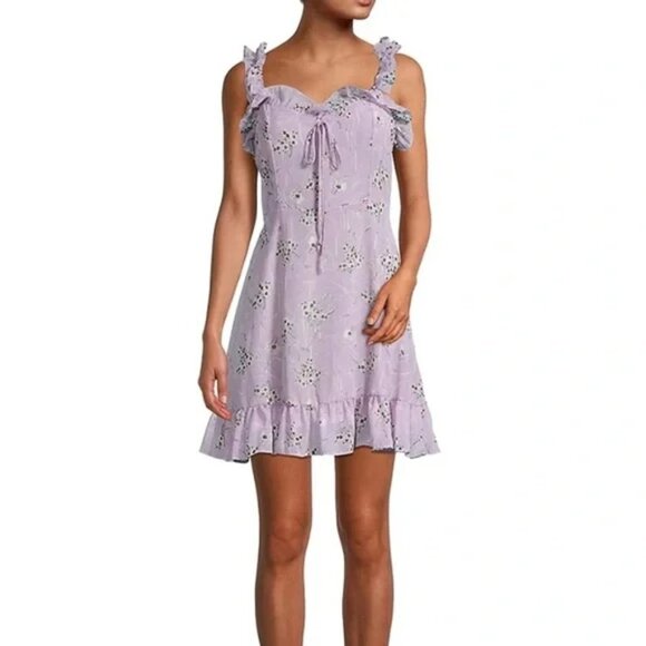 Avantlook Purple Floral Ruffle Mini Dress - Picture 1 of 14